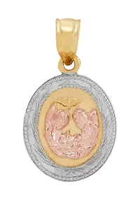 Oval Mi Bautizo (My Baptism) Pendant in 10K Yellow and Rose Gold
