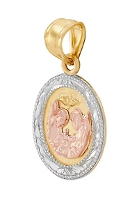 Oval Mi Bautizo (My Baptism) Pendant in 10K Yellow and Rose Gold