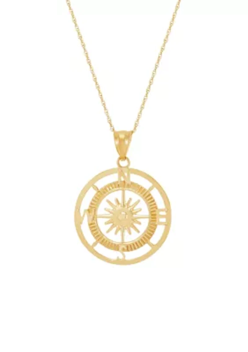 Compass Pendant Necklace with 20" Rope Chain in 10K Yellow Gold