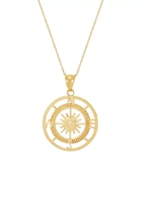 Compass Pendant Necklace with 20" Rope Chain in 10K Yellow Gold