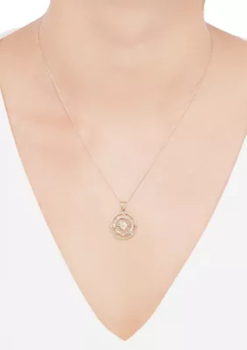 Compass Pendant Necklace with 20" Rope Chain in 10K Yellow Gold