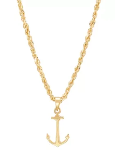 Anchor Pendant with 20" Rope Chain Necklace in 10K Yellow Gold