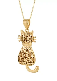 Sitting Cat Pendant Necklace with 18" Box Chain in 10K Yellow Gold