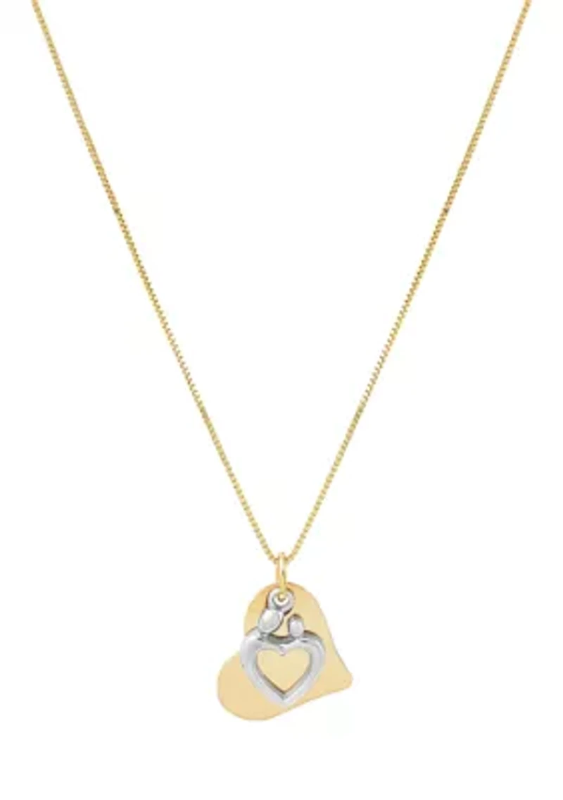Mother and Child on Heart Pendant with 18" Box Chain in 10K Two-Tone Gold