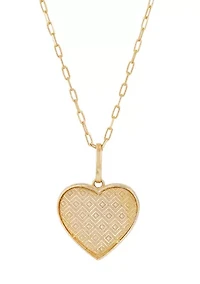 Heart Disk Pendant with 18" Mirror Chain Necklace in 10K Yellow Gold
