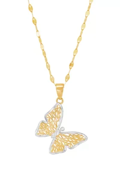 Mesh Butterfly Drop Pendant with 18" Mirror Chain in 10K Yellow Gold