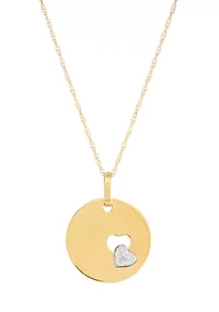 Cut Out Heart Disk Pendant with 18" Rope Chain in 10K Two Tone Gold
