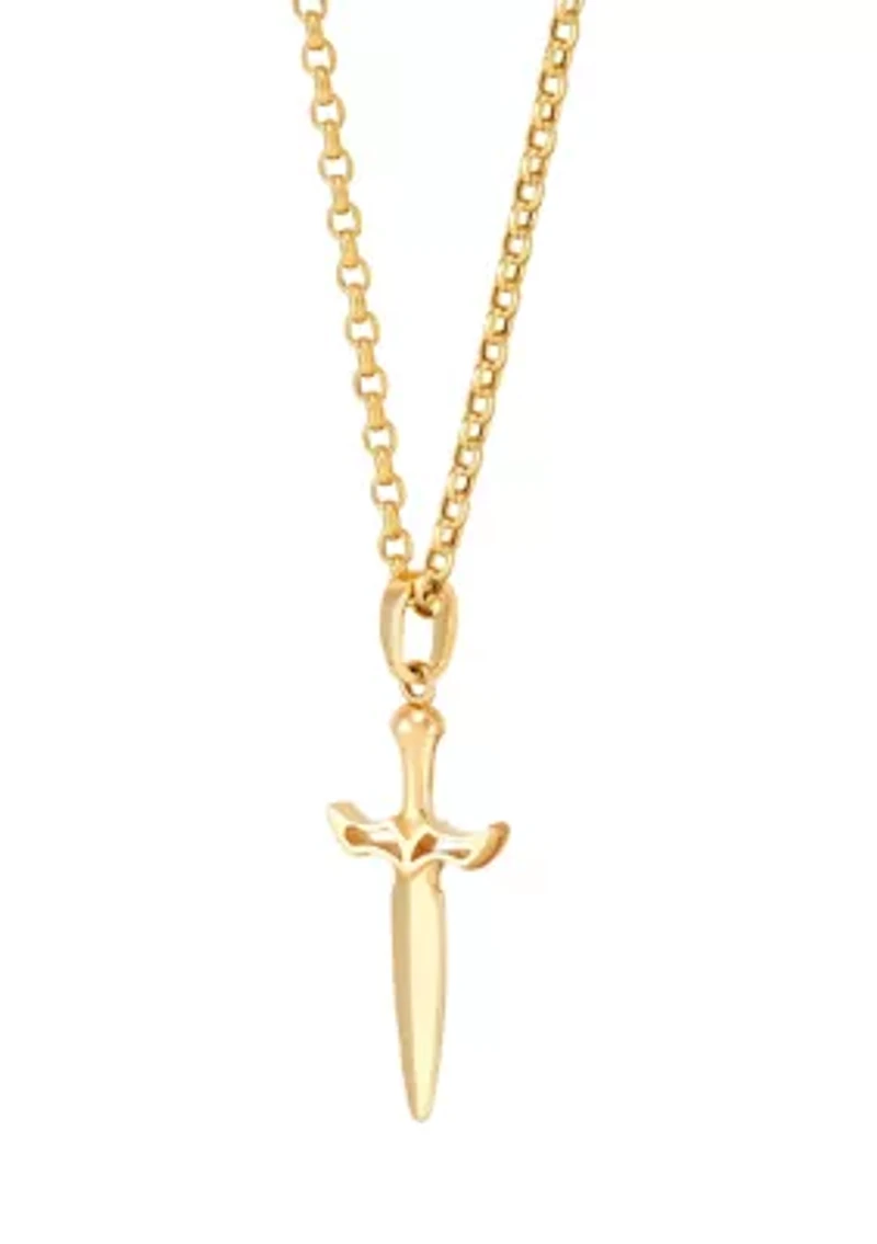 Sword Pendant with 18" Rolo Chain in 10K Yellow Gold