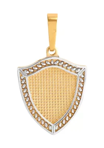 Shield Pendant with 18" Box Chain in 10K Yellow Gold