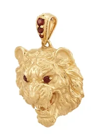 Garnet Tiger Face Pendant in 10K Yellow Gold