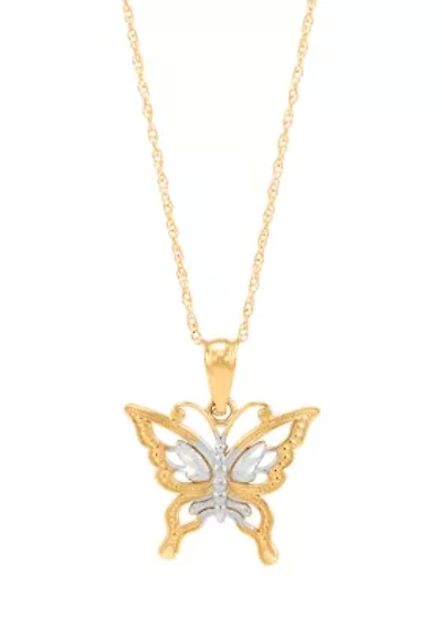 Butterfly Pendant Necklace with 18" Rope Chain in 10K Yellow Gold
