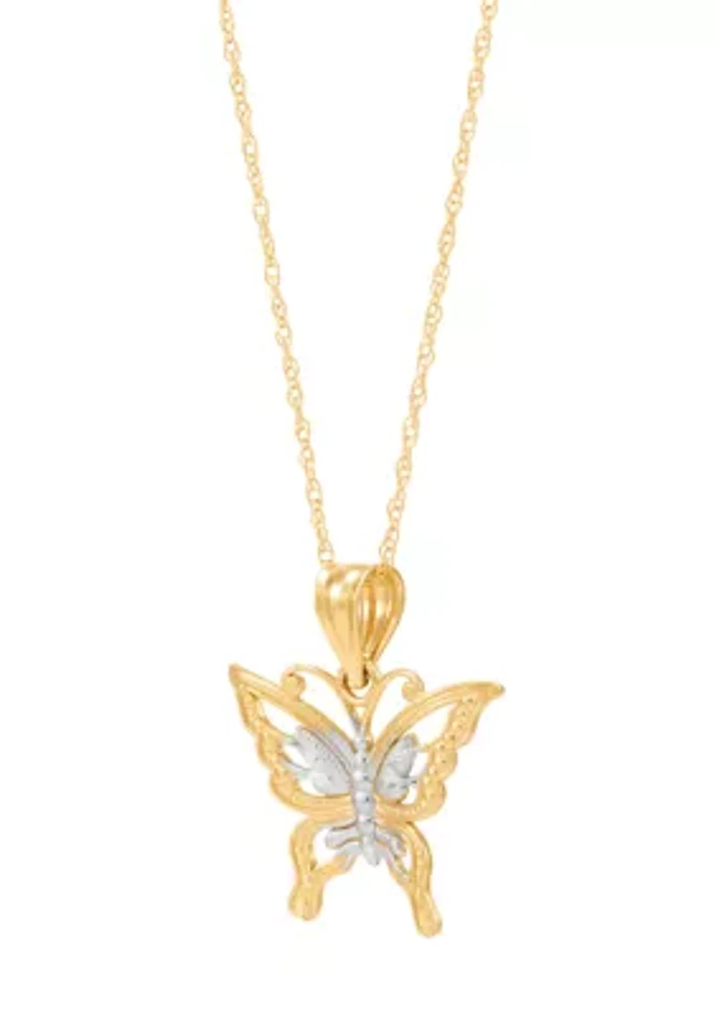 Butterfly Pendant Necklace with 18" Rope Chain in 10K Yellow Gold