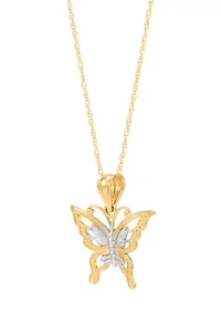 Butterfly Pendant Necklace with 18" Rope Chain in 10K Yellow Gold