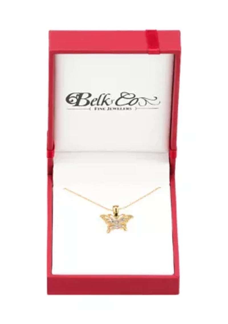 Butterfly Pendant Necklace with 18" Rope Chain in 10K Yellow Gold