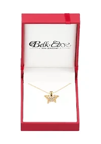 Butterfly Pendant Necklace with 18" Rope Chain in 10K Yellow Gold