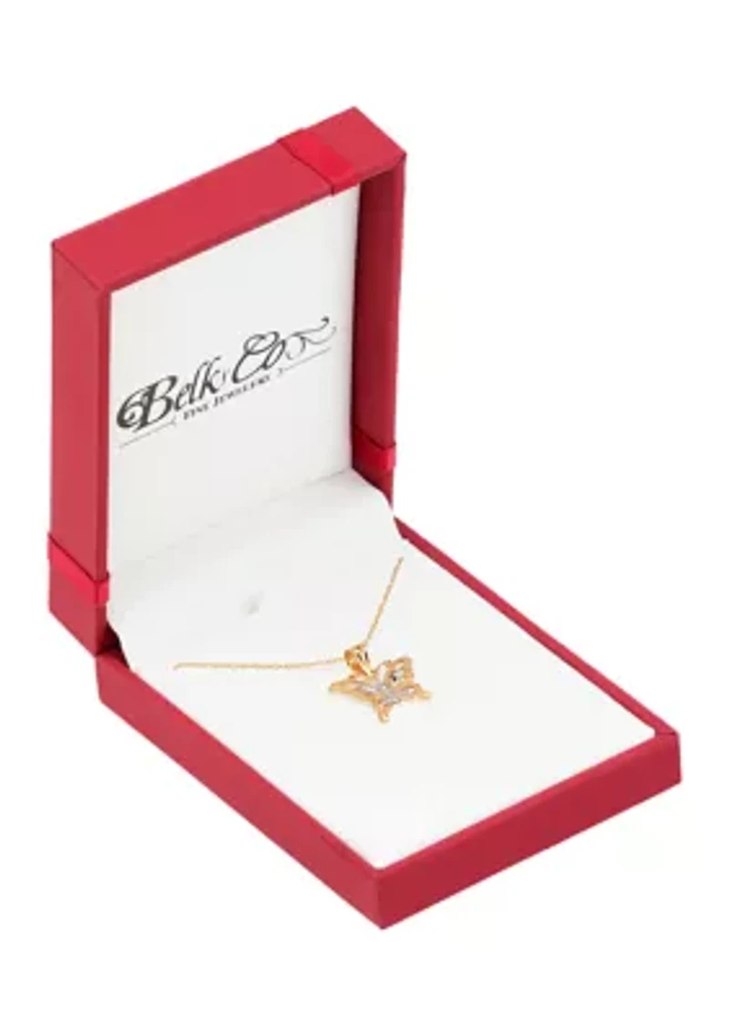 Butterfly Pendant Necklace with 18" Rope Chain in 10K Yellow Gold