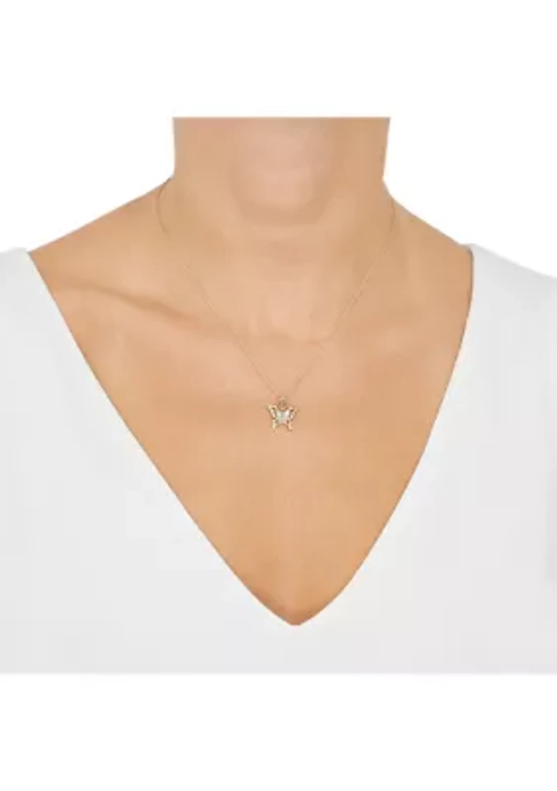 Butterfly Pendant Necklace with 18" Rope Chain in 10K Yellow Gold