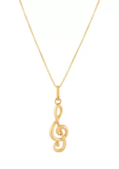 Music Note Pendant with 18" Box Chain in 10K Yellow Gold