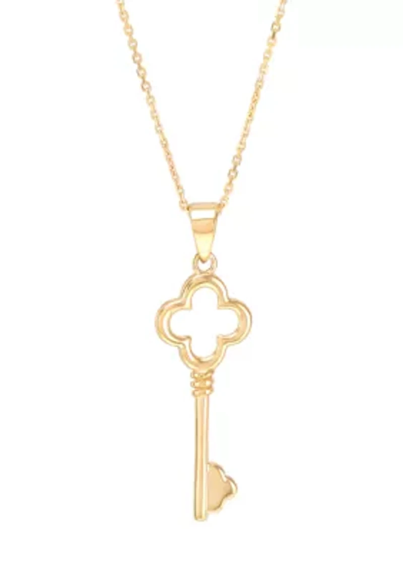 Clover Key Pendant with 18" Cable Chain in 10K Yellow Gold