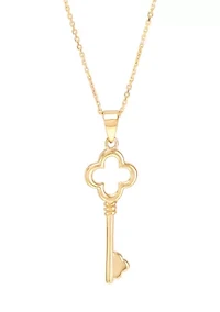 Clover Key Pendant with 18" Cable Chain in 10K Yellow Gold