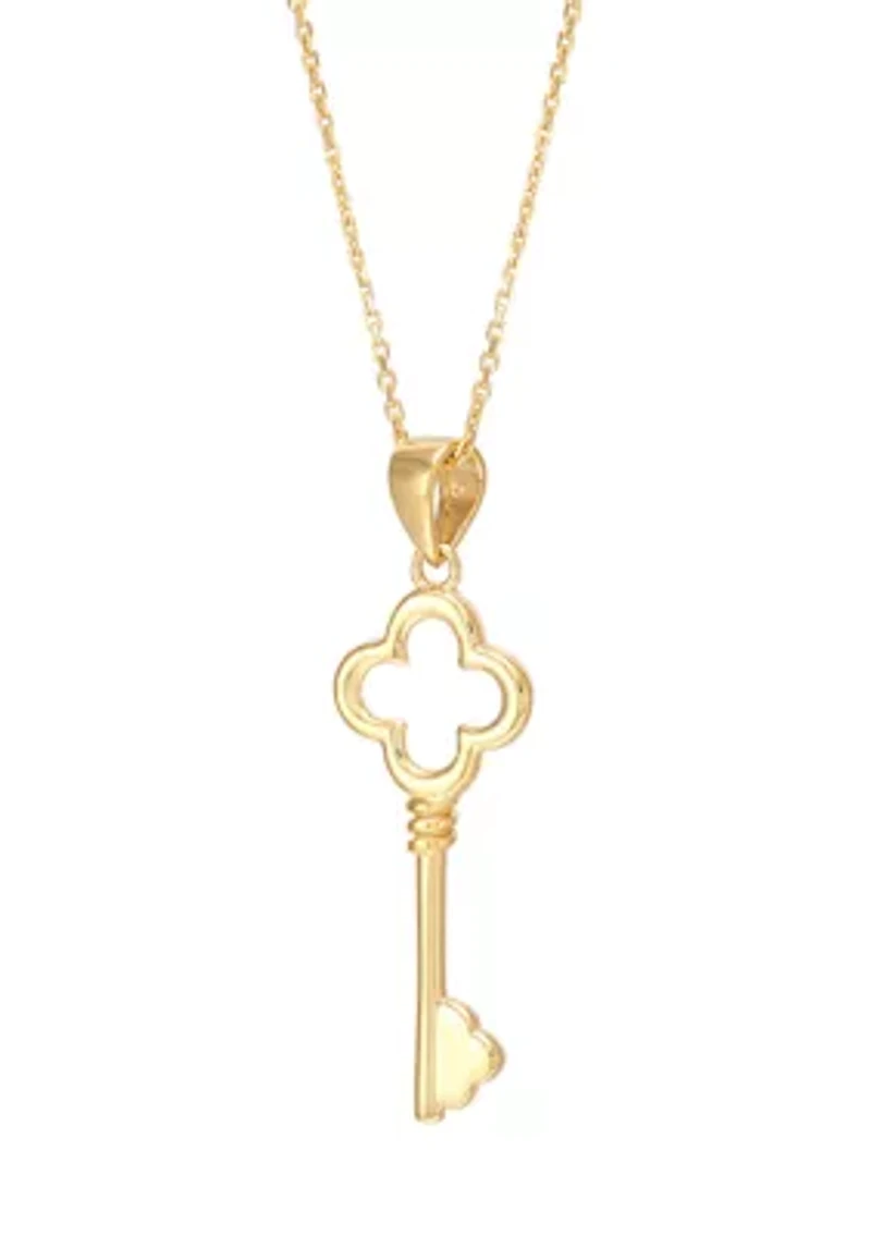 Clover Key Pendant with 18" Cable Chain in 10K Yellow Gold