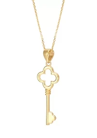 Clover Key Pendant with 18" Cable Chain in 10K Yellow Gold