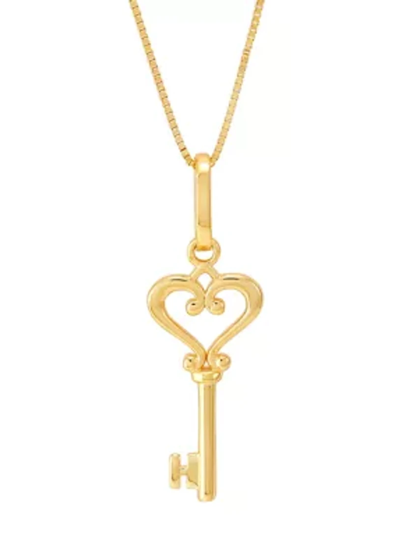 Heart Key Pendant with 18" Box Bhainin 10K Yellow Gold