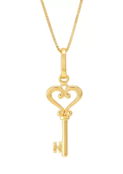 Heart Key Pendant with 18" Box Bhainin 10K Yellow Gold