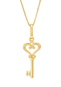 Heart Key Pendant with 18" Box Bhainin 10K Yellow Gold