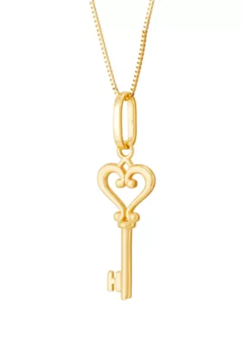 Heart Key Pendant with 18" Box Bhainin 10K Yellow Gold