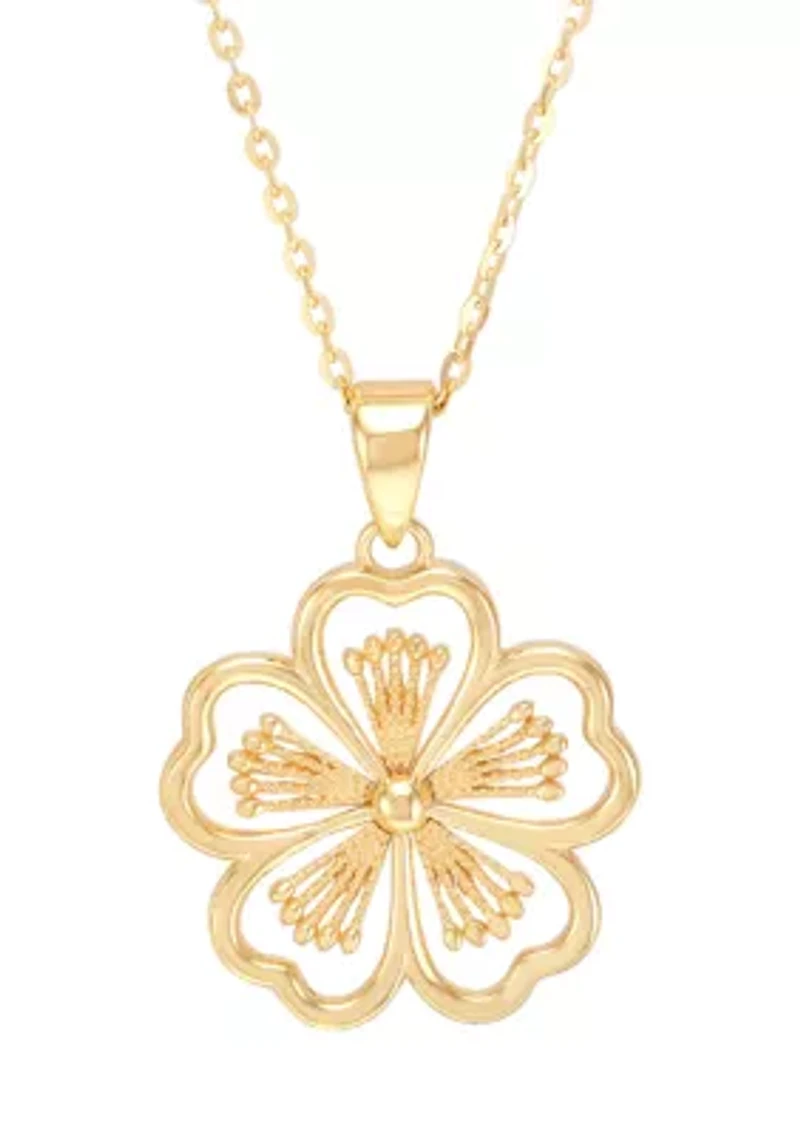 Flower Pendant with 18" Cable Chain in 10K Yellow Gold