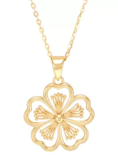 Flower Pendant with 18" Cable Chain in 10K Yellow Gold