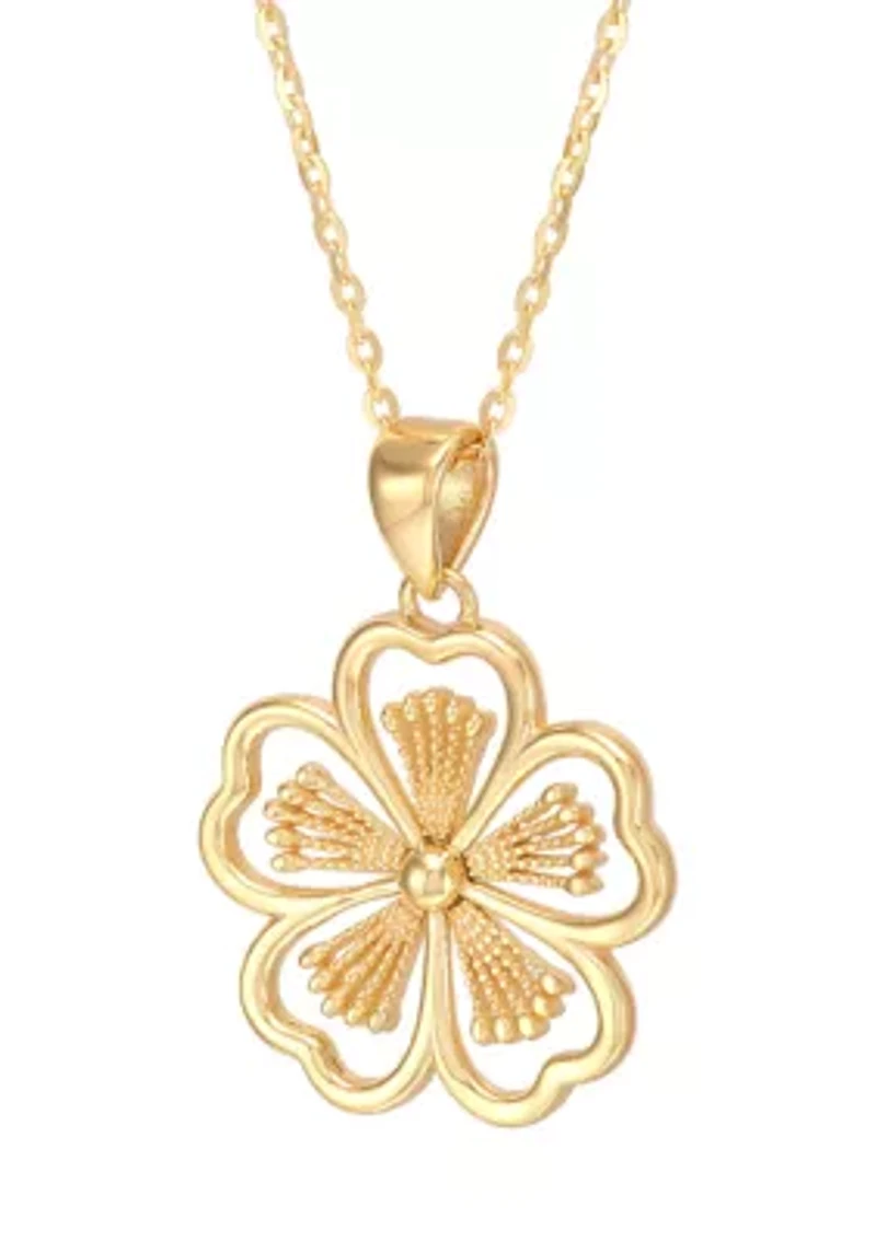 Flower Pendant with 18" Cable Chain in 10K Yellow Gold