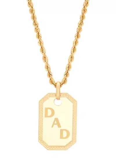 Dad Dog Tag Pendant with 20" Glitter Chain in 10K Yellow Gold