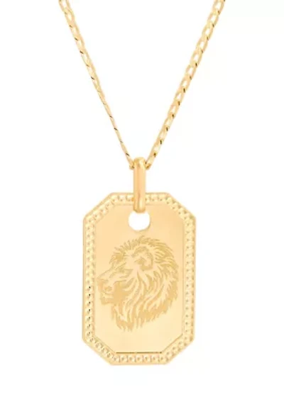 Lion Head Dog Tag Pendant with 22" Curb Chain in 10K Yellow Gold
