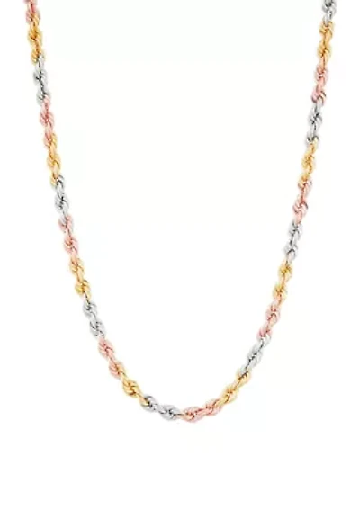 Hollow Rope Chain Necklace in 10K Yellow and White and Rose Gold