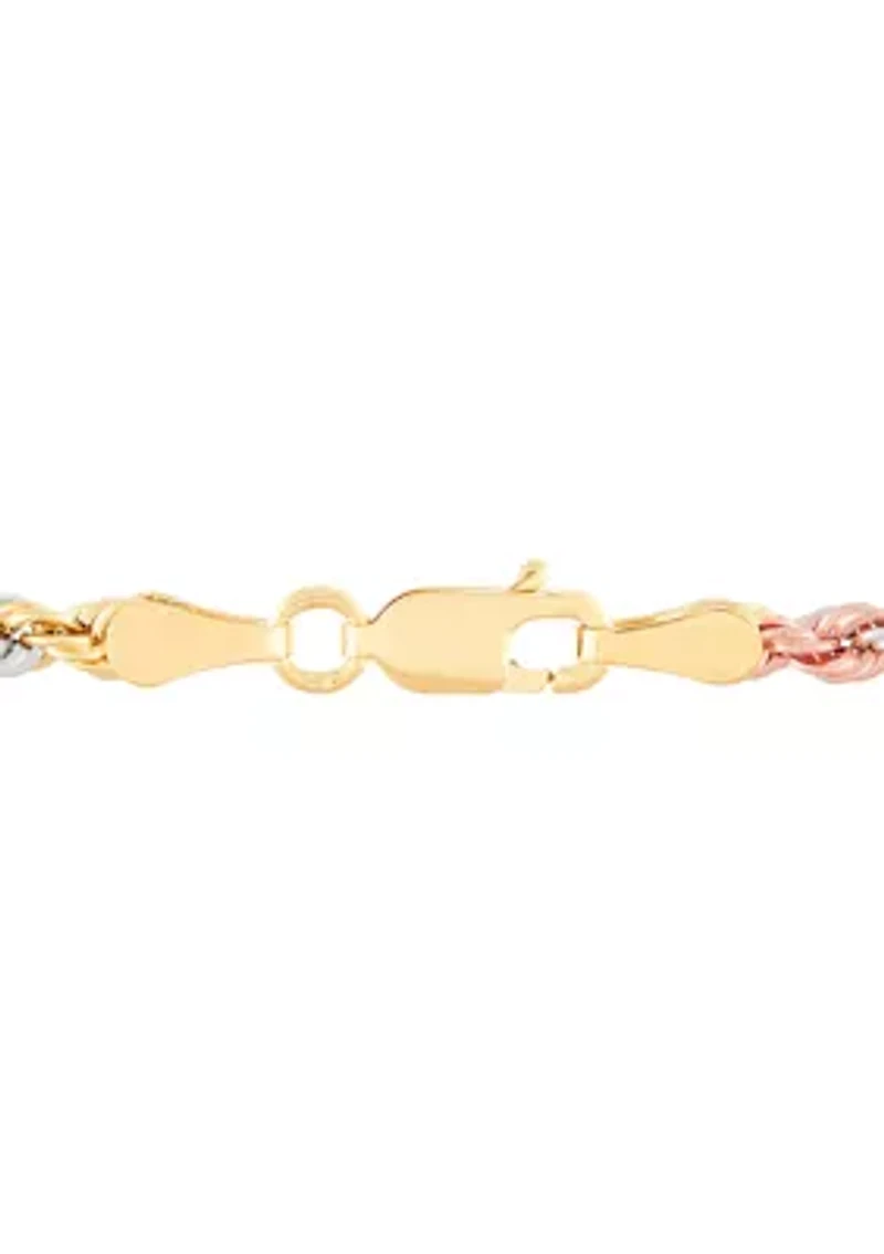 Hollow Rope Chain Necklace in 10K Yellow and White and Rose Gold