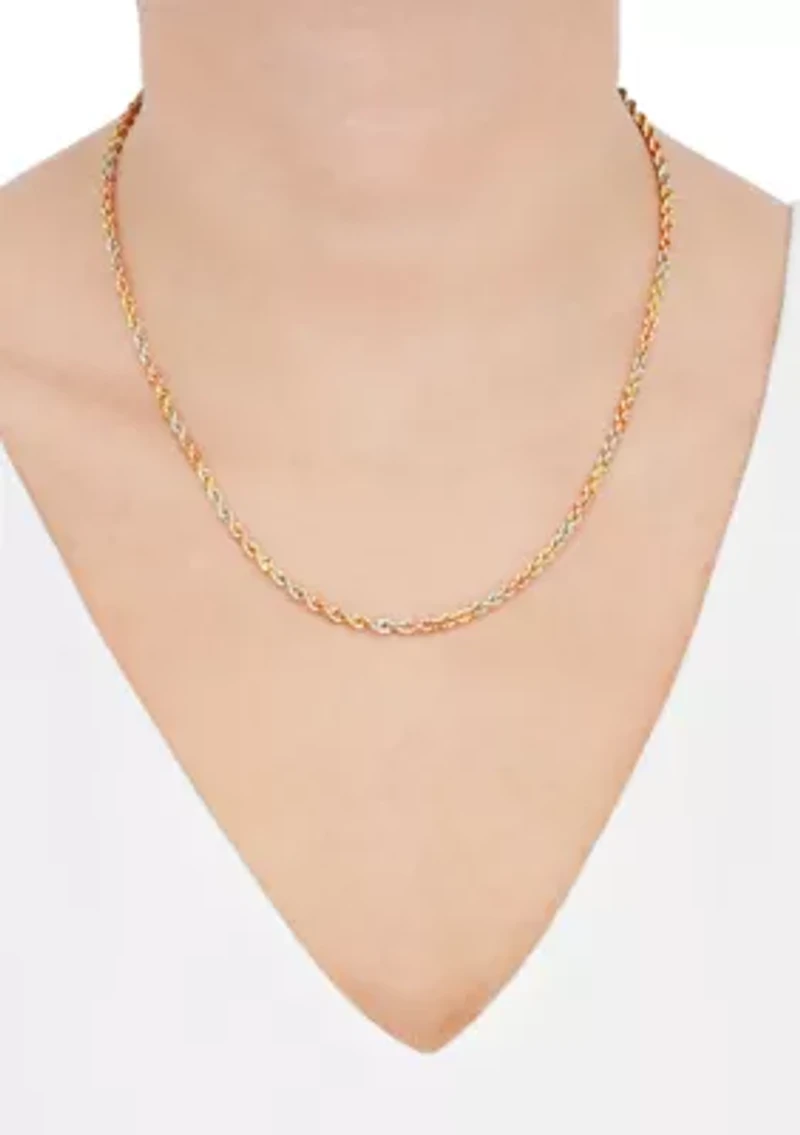 Hollow Rope Chain Necklace in 10K Yellow and White and Rose Gold