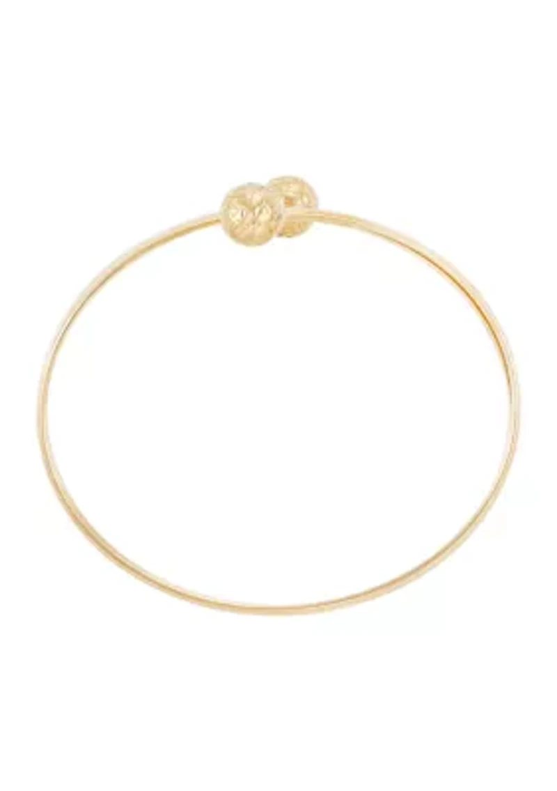 Diamond Cut Bead Bangle and Stud Earrings Set in 10K Yellow Gold