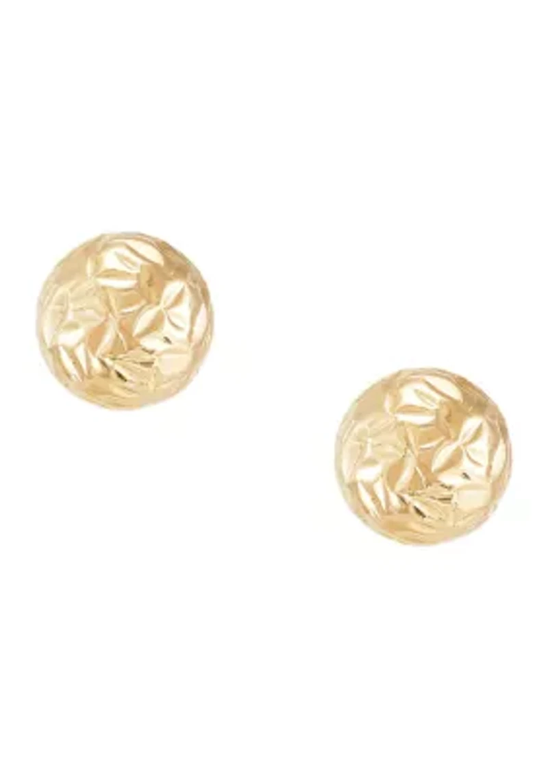 Diamond Cut Bead Bangle and Stud Earrings Set in 10K Yellow Gold