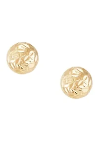 Diamond Cut Bead Bangle and Stud Earrings Set in 10K Yellow Gold