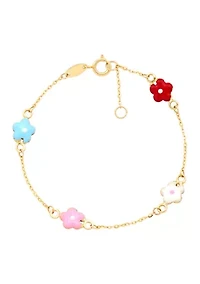 Multi Enamel Flower Bracelet in 10K Yellow Gold