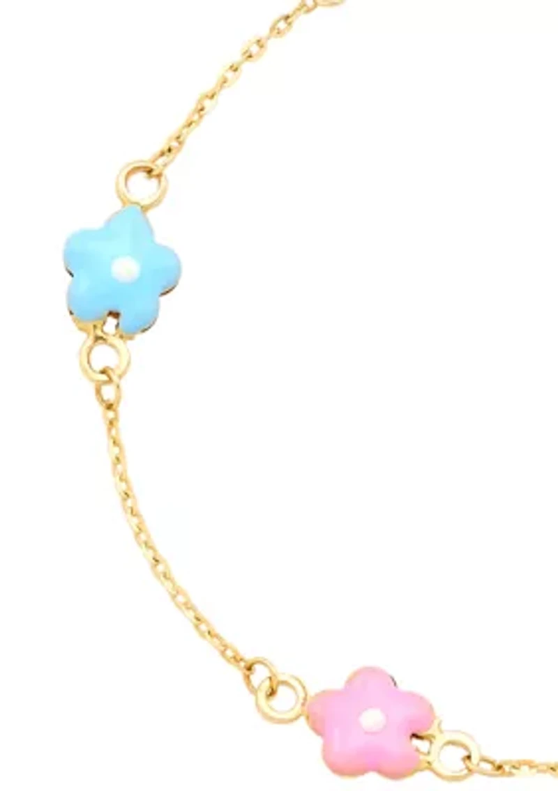 Multi Enamel Flower Bracelet in 10K Yellow Gold