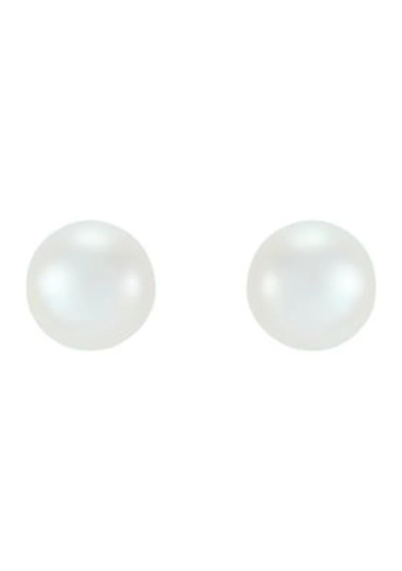 Pearl and White Topaz Hoop and Stud Earring Set in 10K Yellow Gold