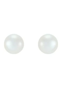Pearl and White Topaz Hoop and Stud Earring Set in 10K Yellow Gold