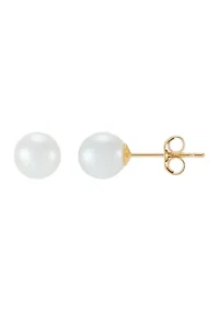 Pearl and White Topaz Hoop and Stud Earring Set in 10K Yellow Gold