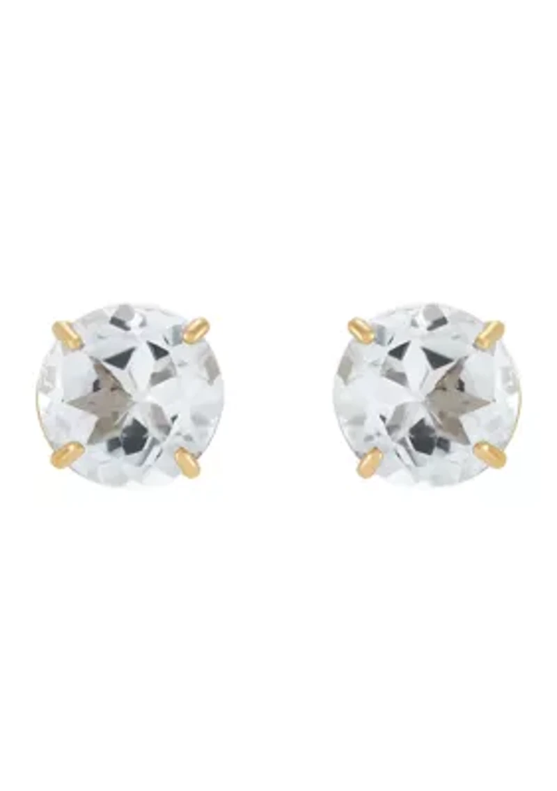 Pearl and White Topaz Hoop and Stud Earring Set in 10K Yellow Gold
