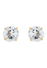 Pearl and White Topaz Hoop and Stud Earring Set in 10K Yellow Gold