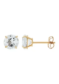 Pearl and White Topaz Hoop and Stud Earring Set in 10K Yellow Gold