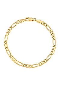 4.3 Millimeter Solid Beveled Figaro Chain Bracelet in Gold Over Sterling Silver